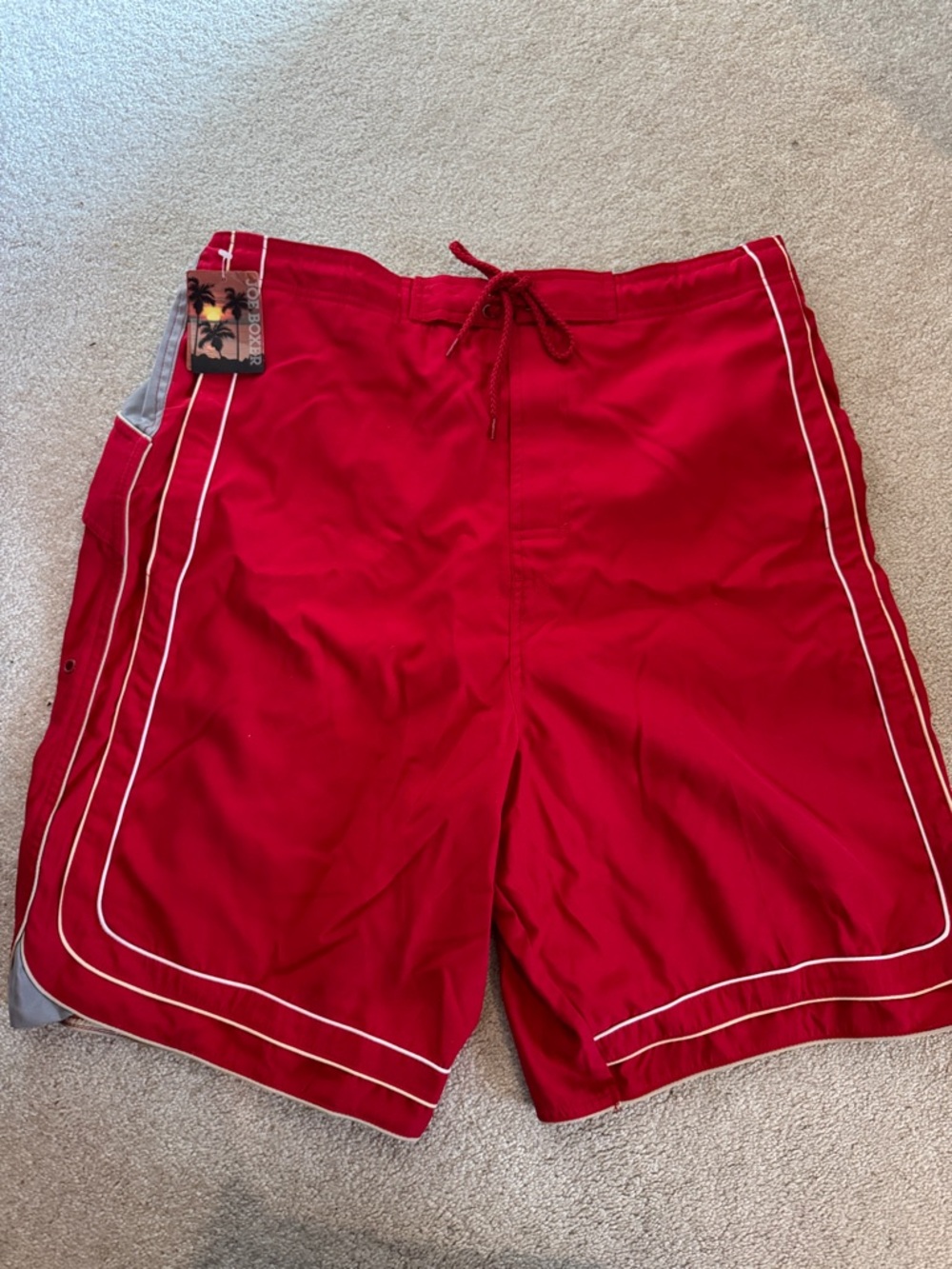 Joe Boxer Red Swim Shorts with White Piping